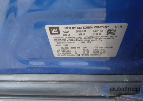 2015 Chevrolet Trax Lt from USA, damaged, VIN KL7CJRSB8FB261187